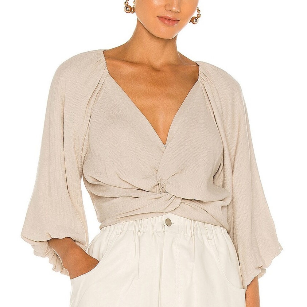 ASTR Top Large L Tan Taupe V Neck Long Sleeve Raisa Summer Beach Resort Boho
